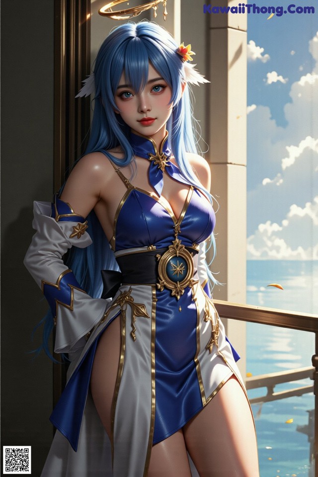 Hentai - Captivating Grace of the Cosmic Maiden Set.1 20250124 Part 5 No.9a612d A woman in a blue and white outfit posing for a picture.