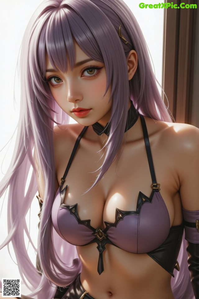 Hentai - The Velvet Nightfolds Embrace Her Regal Presence Set.2 20250124 Part 4 No.bac336 A woman with long purple hair wearing a purple bra.