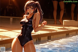 A woman in a swimming pool with big tits.