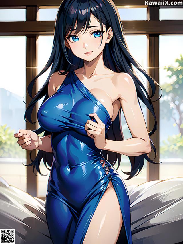 Hentai - 华彩繁花 Set 1 20230602 Part 20 No.c67931 A woman in a blue dress is posing on a bed.