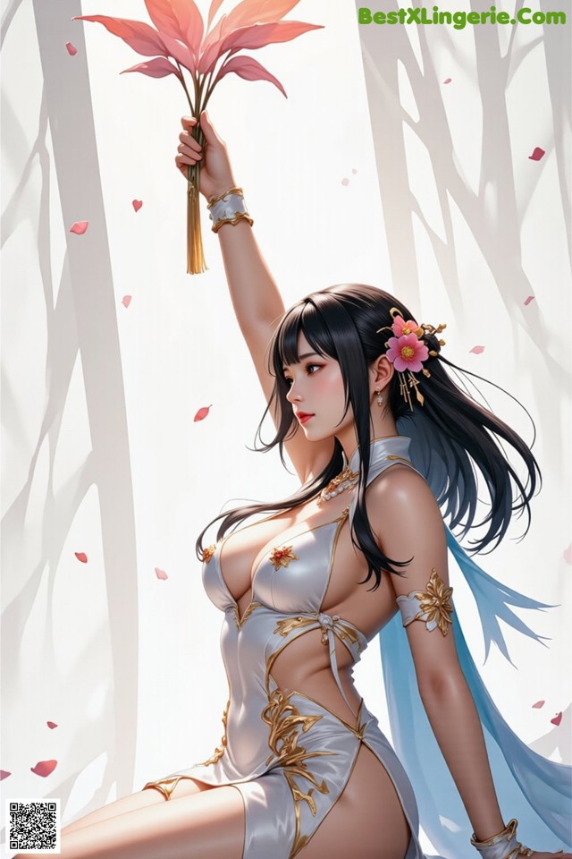Hentai - The Frozen Elegance That Melts Starlight Set.1 20250104 Part 6 No.ee89c5 A woman in a white dress holding a flower in her hand.