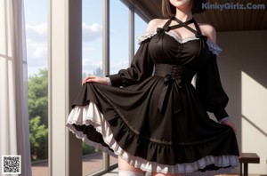 a woman in a pink dress and stockings posing for a picture