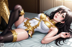 A woman in a golden outfit posing for a picture.