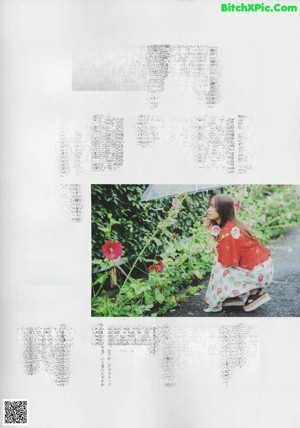 A collage of photos of a woman in a red blouse.