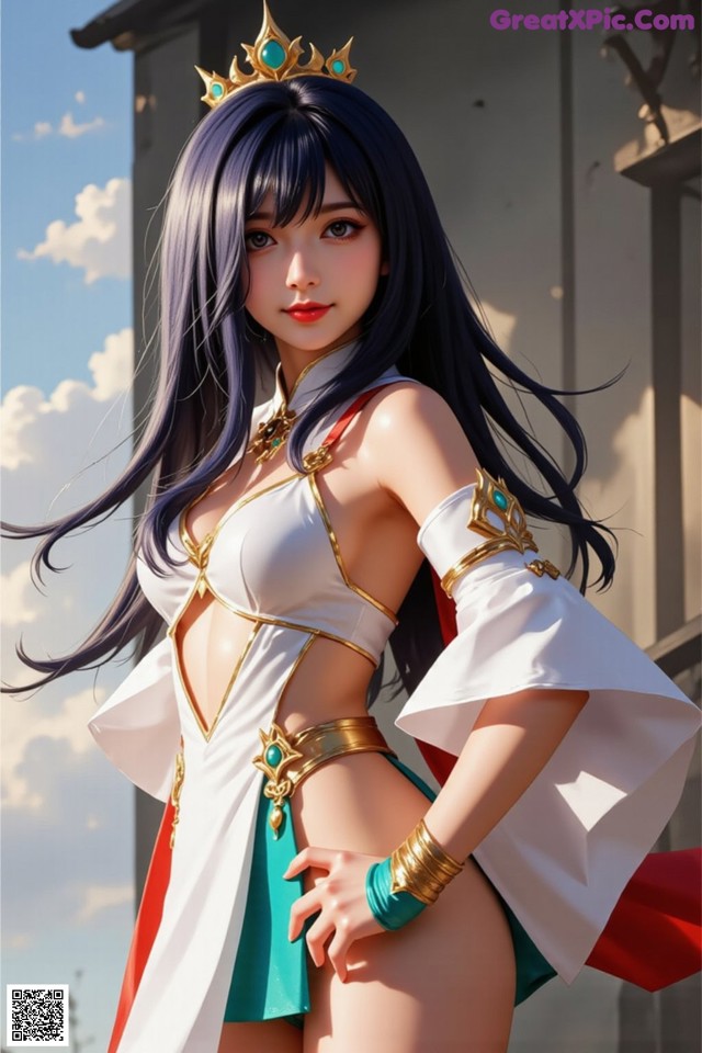 Hentai - Under the Radiance of Celestial Grace Set.1 20250106 Part 16 No.ae8af6 A woman in a white and blue outfit with a crown on her head.
