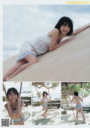 A woman in a red jacket and white bikini posing by a pool.