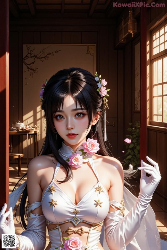 Hentai - The Frozen Elegance That Melts Starlight Set.2 20250106 Part 1 No.f3c349 A woman in a white dress with flowers in her hair.