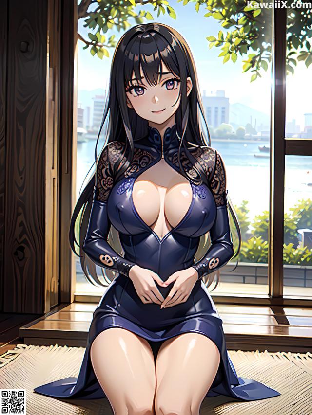 Hentai - 华彩繁花 Set 1 20230602 Part 33 No.883483 A woman in a blue dress sitting on a window sill.